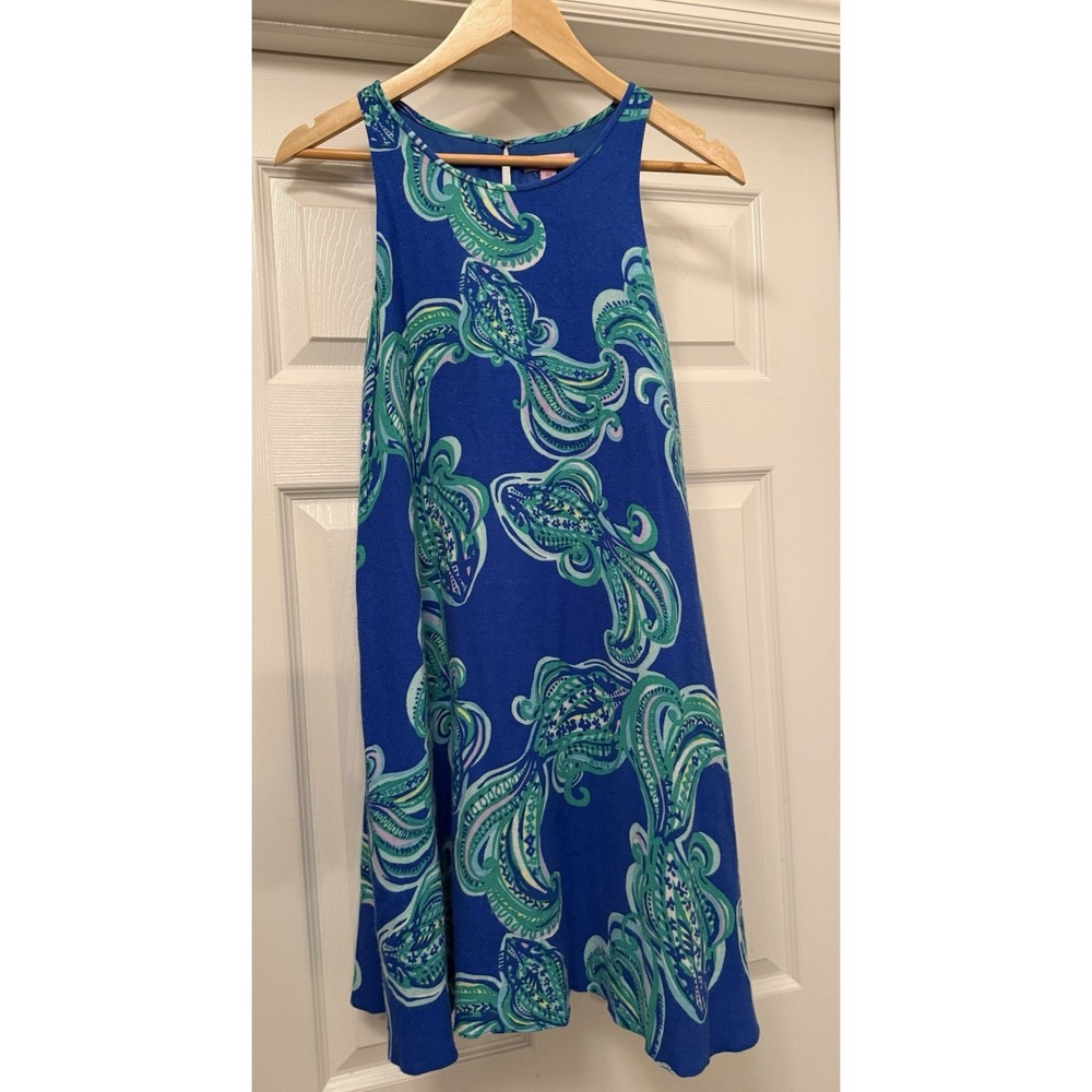 Lilly Pulitzer Dress Women XS Blue Green Paisley Sleeveless High Neck Shift Mini